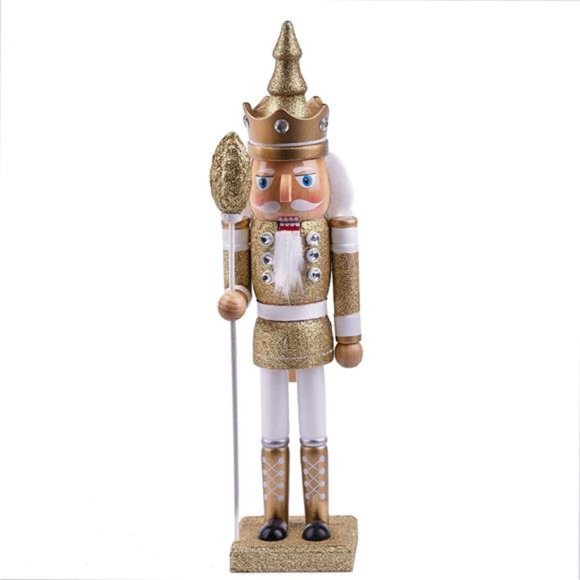 Handmade Nutcracker Golden King with Crown Christmas Ornaments 12inches - Picture 1 of 2